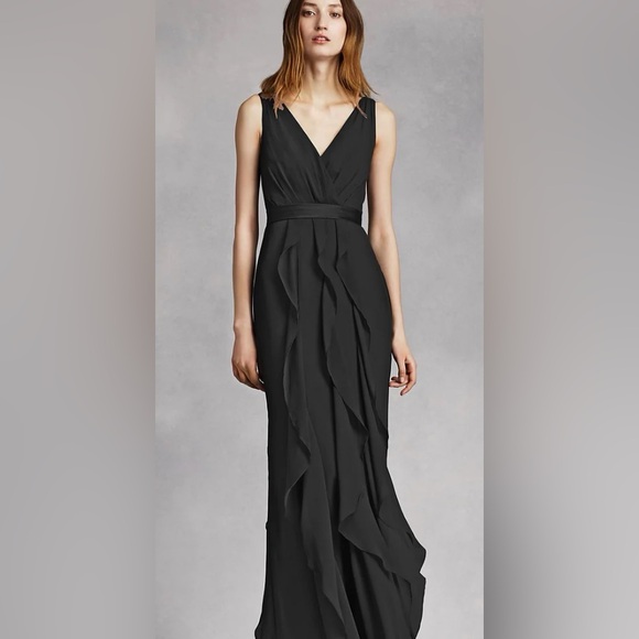 White/Vera Wang~Elegant Nearly Newlywed 
Black Chiffon Maxi Dress - Picture 1 of 10